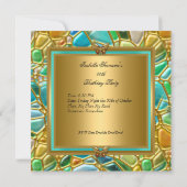 Birthday Party Butterfly Gold Aqua Blue Mosaic Kaart (Achterkant)