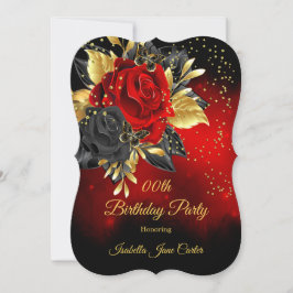 Birthday Party Butterfly Red Rose Floral Gold 2 Kaart