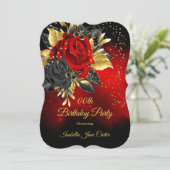 Birthday Party Butterfly Red Rose Floral Gold 2 Kaart (Staand voorkant)