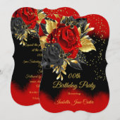 Birthday Party Butterfly Red Rose Floral Gold Kaart (Voorkant / Achterkant)