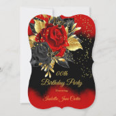 Birthday Party Butterfly Red Rose Floral Gold Kaart (Voorkant)