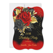 Birthday Party Butterfly Red Rose Floral Gold