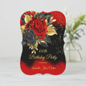 Birthday Party Butterfly Red Rose Floral Gold Kaart (Staand voorkant)