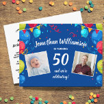 Birthday Party by Mail, 2 foto, elke leeftijd, bal Briefkaart<br><div class="desc">Viel een speciale verjaardag per post of bijna met dit leuke briefkaart met twee foto's die zijn gemaakt door kleurrijke ballonnen. Ideaal voor elke verjaardag op elke leeftijd, omdat je het jaar gemakkelijk kunt veranderen. De achterzijde biedt instructies op de plaats waar u verjaardagskaarten kunt verzenden om de grote dag...</div>