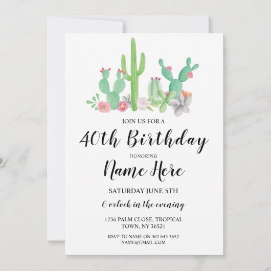 Birthday Party Cactus Any Age  Cacti Invite Kaart (Voorkant)