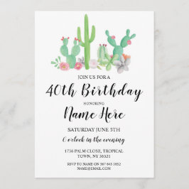 Birthday Party Cactus Any Age Cacti Invite Kaart