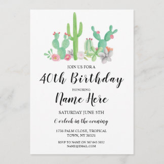 Birthday Party Cactus Any Age  Cacti Invite Kaart