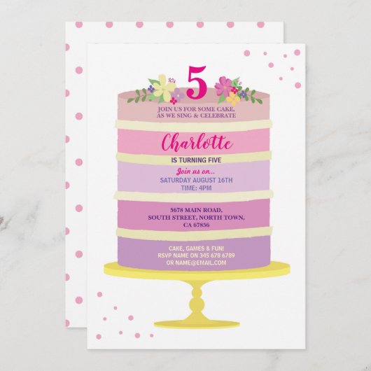 Birthday Party Cake roze nodigt elke leeftijd uit  Kaart (Voorkant / Achterkant)