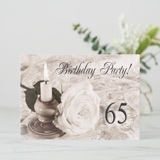 Birthday party call 65 jaar oud kaart (Staand voorkant)