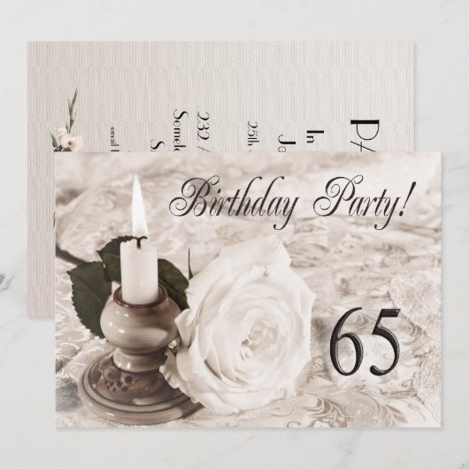 Birthday party call 65 jaar oud kaart (Voorkant / Achterkant)