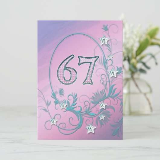 Birthday party call 67-jarige kaart (Staand voorkant)
