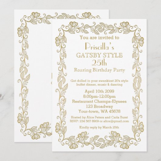 Birthday party call Art Deco, Woman, witte gol Kaart (Voorkant / Achterkant)