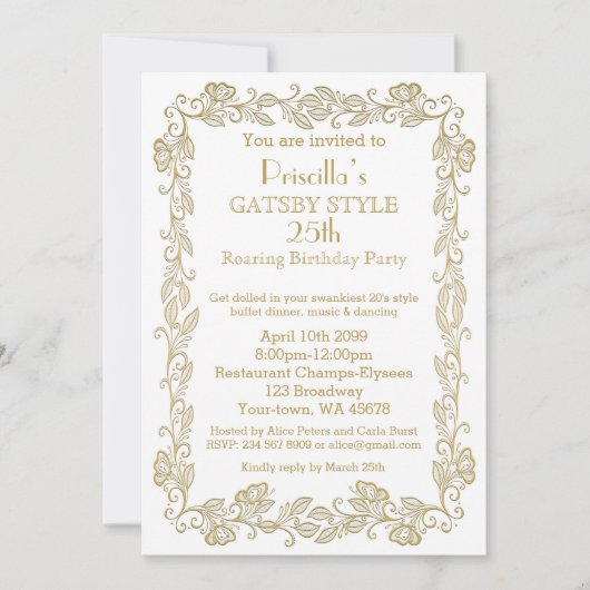 Birthday party call Art Deco, Woman, witte gol Kaart (Voorkant)