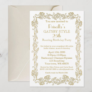 Birthday party call Art Deco, Woman, witte gol Kaart