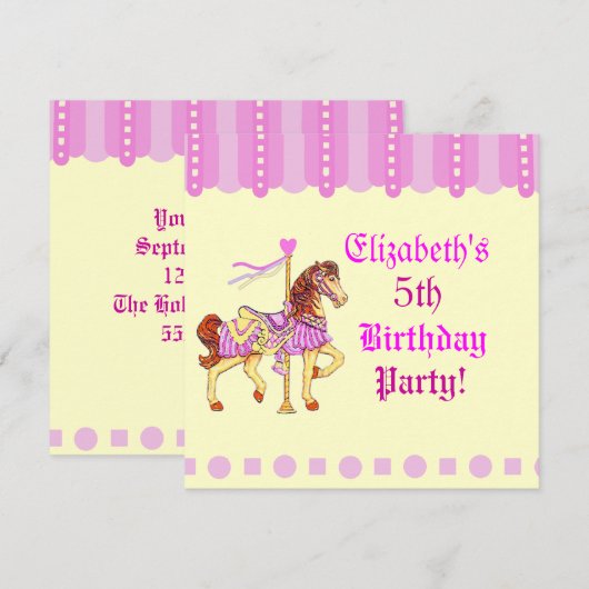 Birthday Party Carousel Horse Kaart (Voorkant / Achterkant)