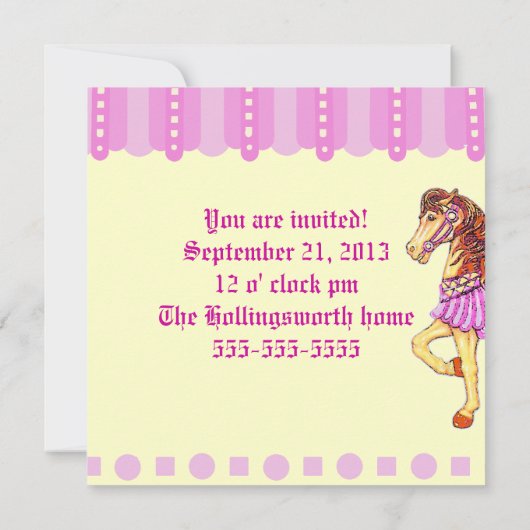 Birthday Party Carousel Horse Kaart (Achterkant)