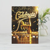 Birthday Party Celebrate Champagne Streamers Gold Kaart (Staand voorkant)