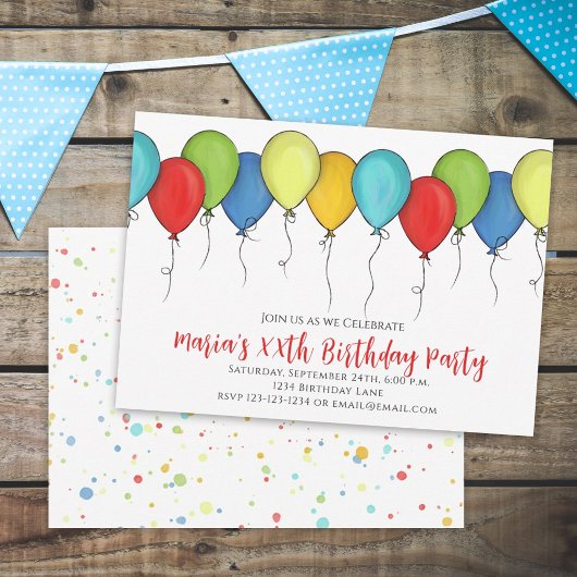 Birthday Party Celebration Cute Balloons Confetti Kaart