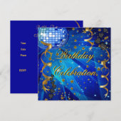 Birthday Party Celebration Retro Blue Disco Ball Kaart (Voorkant / Achterkant)
