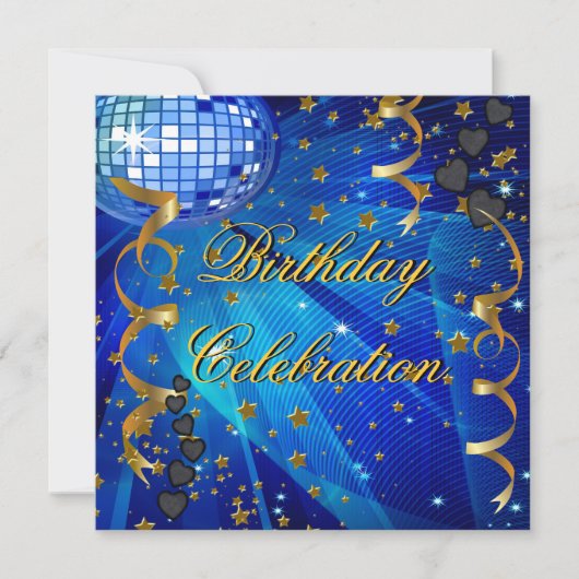 Birthday Party Celebration Retro Blue Disco Ball Kaart (Voorkant)