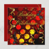 Birthday Party Celebration Retro Red Black Gold Kaart (Voorkant / Achterkant)