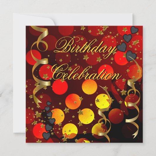Birthday Party Celebration Retro Red Black Gold Kaart (Voorkant)