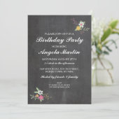 Birthday Party Chalkboard Floral Flowers Invite 40 Kaart (Staand voorkant)