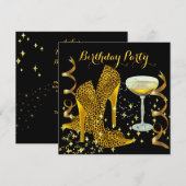 Birthday Party Champagne Gold Leopard Heels Kaart (Voorkant / Achterkant)