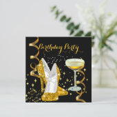Birthday Party Champagne Gold Shoes Kaart (Staand voorkant)