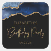 Birthday Party Chic Agate Geode Blue Gold Vierkante Sticker (Voorkant)