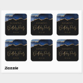 Birthday Party Chic Agate Geode Blue Gold Vierkante Sticker (Vel)