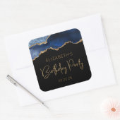 Birthday Party Chic Agate Geode Blue Gold Vierkante Sticker (Envelop)