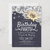 Birthday Party Chic Lace Sunflower String Lights Kaart (Voorkant)
