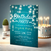 Birthday Party Chic Turquoise Sparkle String Light Kaart