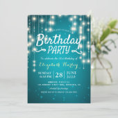 Birthday Party Chic Turquoise Sparkle String Light Kaart (Staand voorkant)