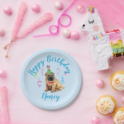 Birthday Party Chinese Shar-Pei Papieren Bordje (Feest)