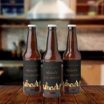 Birthday party city skyline zwarte gouden moderne 