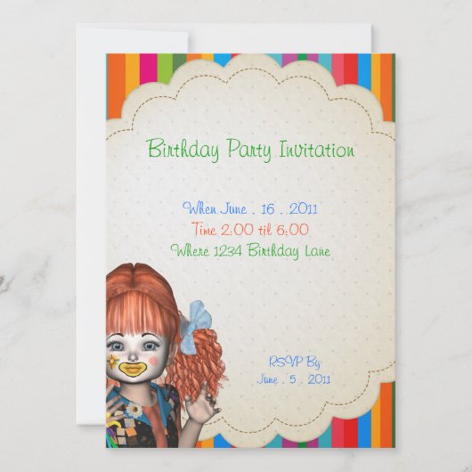 Birthday Party Clown Kinder Invitation Kaart (Voorkant)