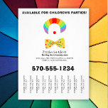 Birthday Party Clown Tear Off Strips Flyer<br><div class="desc">Profiteer van uw bedrijf met deze flyer met een afbeelding van een 'aangezicht' met een regenboogpruik, een rode neus en een geel stropdas. Het is makkelijk om deze vliegers te personaliseren met al je informatie. De afscheurstroken of de aftrekstrips maken dit perfect voor gebruik op bulletin planken of schoolbulletin planken....</div>