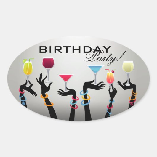 Birthday Party Cocktail Ovale Sticker (Voorkant)