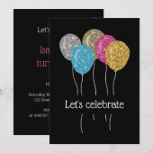 Birthday Party Colorful Glitter-ballonnen Kaart (Voorkant / Achterkant)