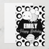 Birthday Party Coloring Cute Bee Feestdagenkaart (Voorkant / Achterkant)