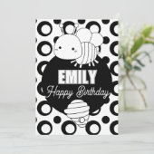 Birthday Party Coloring Cute Bee Feestdagenkaart (Staand voorkant)