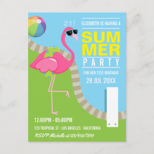 Birthday Party Cool Pink Flamingo Summer Pool Briefkaart