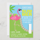 Birthday Party Cool Pink Flamingo Summer Pool Kaart (Voorkant)