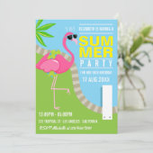 Birthday Party Cool Pink Flamingo Summer Pool Kaart (Staand voorkant)