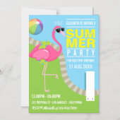 Birthday Party Cool Pink Flamingo Summer Pool Magnetische Uitnodiging (Voorkant)