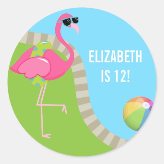 Birthday Party Cool Pink Flamingo Summer Pool Ronde Sticker (Voorkant)