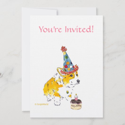 Birthday Party Corgi Uitnodiging (Voorkant)