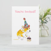 Birthday Party Corgi Uitnodiging (Staand voorkant)